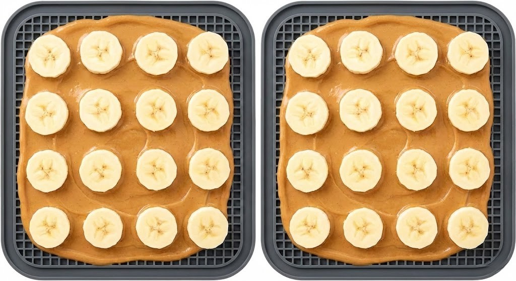 A classic combination of dog-safe peanut butter topped with fresh banana slices.